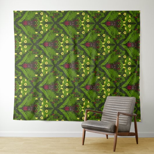 Varens en halskevers, groene bladeren wandkleed (In Situ (horizontaal))