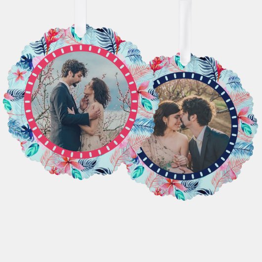 Varens Hibiscus Bloem Tropisch 2 Aangepaste Foto's Ornament Kaart (Voorkant / Achterkant)