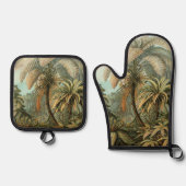 Varens Palmboom Antiek Botanische Varens Kunst Ovenwant & Pannenlap Set (Voorkant)