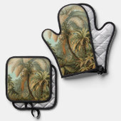 Varens Palmboom Antiek Botanische Varens Kunst Ovenwant & Pannenlap Set (Voorkant / Achterkant)