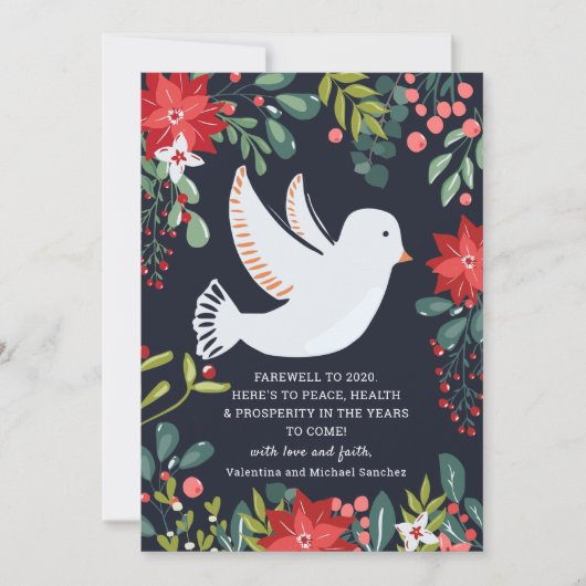 Varewell naar 2020 White Dove Floral kerstKaart (Voorkant)