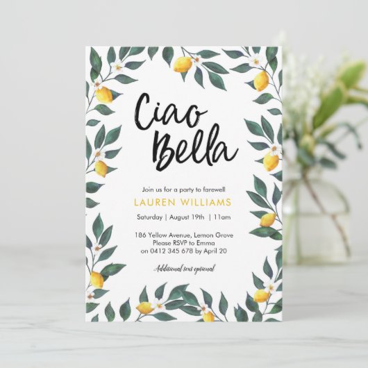 Varewell-party-uitnodiging Lemon-boombladeren Kaart (Staand voorkant)