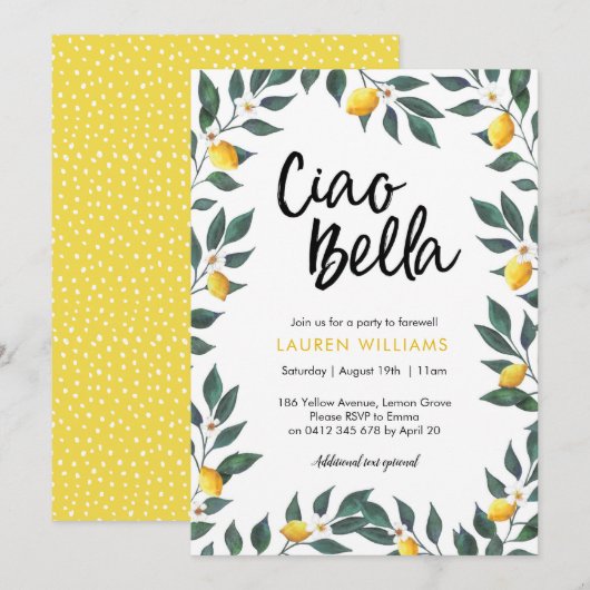 Varewell-party-uitnodiging Lemon-boombladeren Kaart (Voorkant / Achterkant)