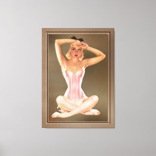 Varga Girl In A Pink Corset by Alberto Vargas Canvas Afdruk