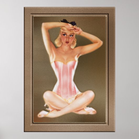 Varga Girl in een roze corset van Alberto Vargas Poster (Voorkant)