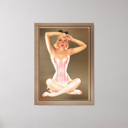 Varga Girl in een roze korset van Alberto Vargas Canvas Afdruk (Voorkant)