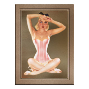 Varga Girl in een roze korset van Alberto Vargas Foto Afdruk