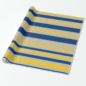 Variabele strepe Pattern Navy Blue Grey Yellow Cadeaupapier (Uitgerold)