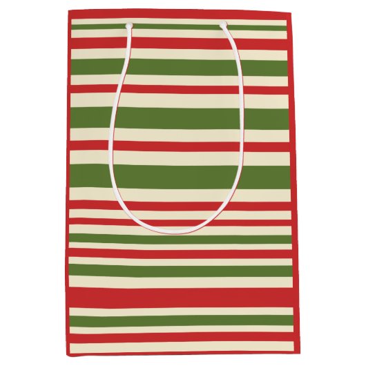 Variabele Stripe-kerstpatronen rode groene crème Medium Cadeauzakje (Voorkant)