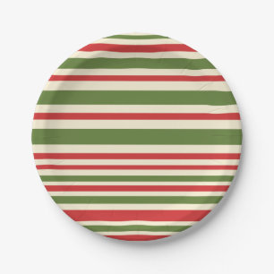 Variabele Stripe-kerstpatronen rode groene crème Papieren Bordje