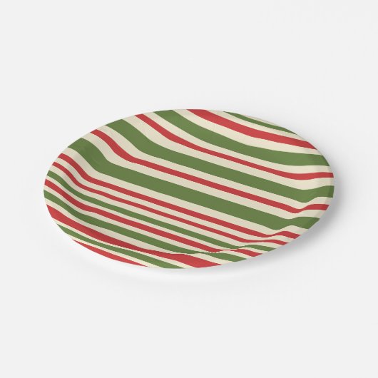 Variabele Stripe-kerstpatronen rode groene crème Papieren Bordje (Gekanteld)