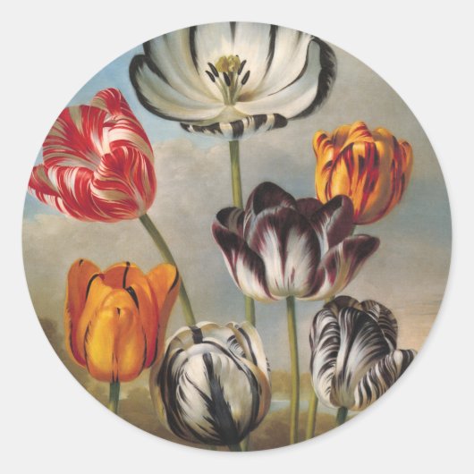 variabele Tulip Flowers in een landschap Ronde Sticker (Voorkant)