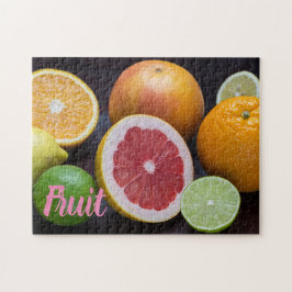 Variatie van citrus sinaasappel, limoen, mandarijn legpuzzel