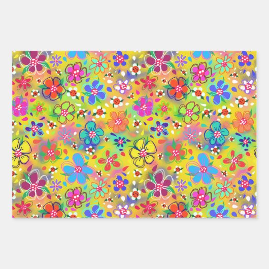 Variëteit Bright Boho Doodle Flowers Inpakpapier Vel (Voorkant 3)