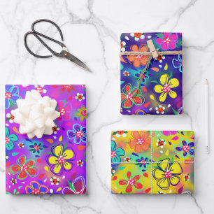 Variëteit Bright Boho Doodle Flowers Inpakpapier Vel