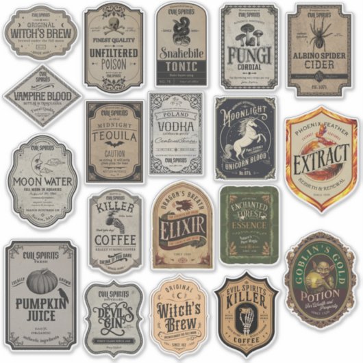 Variëteit bundel van 19 Halloween Sticker labels (Voorkant)
