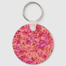 Various Blooming Flowers in Warm Pink and Purple Sleutelhanger