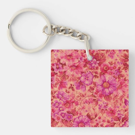 Various Blooming Flowers in Warm Pink and Purple Sleutelhanger (voorkant)