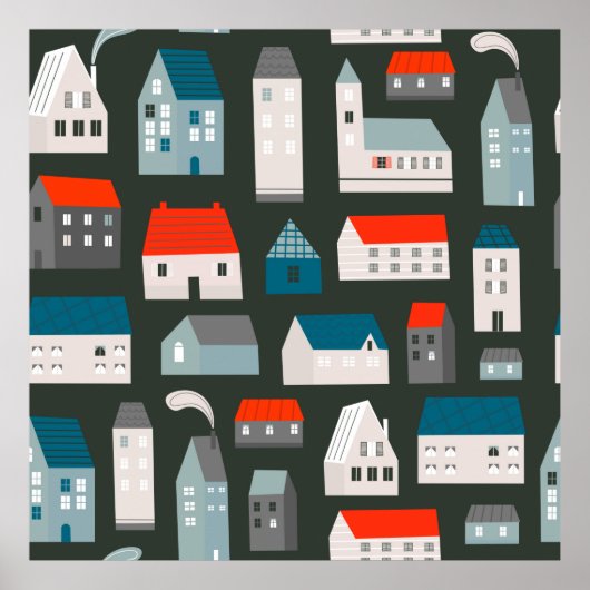 Various small tiny houses. Paper cut style. Flat d Poster (Voorkant)