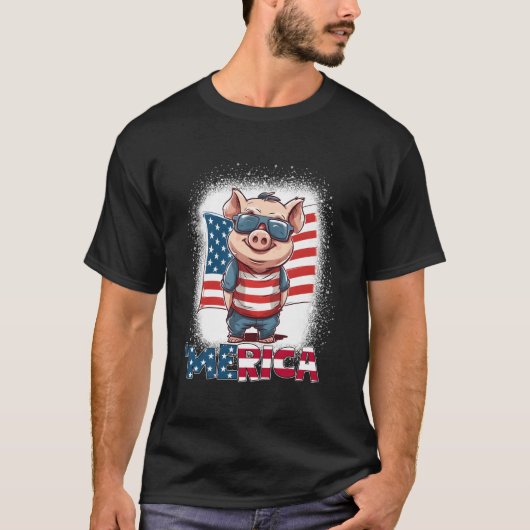 Varken 4 juli Patriottisch Amerika Vlag T-shirt (Voorkant)