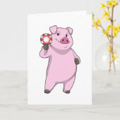 Varken aan het pokeren met pokerfiches kaart (Gele Bloem)