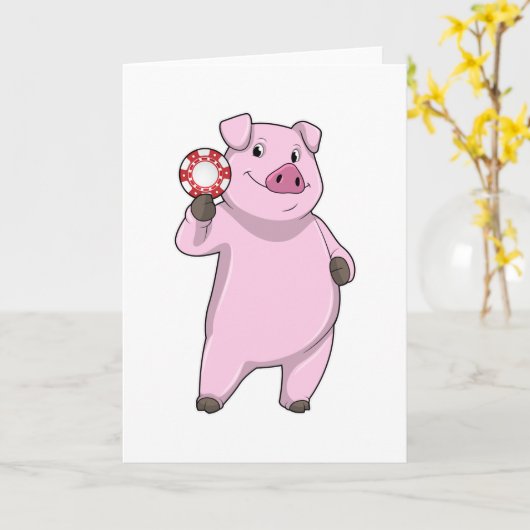 Varken aan het pokeren met pokerfiches kaart (Gele Bloem)