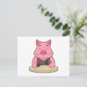 Varken aan het pokeren met pokerkaarten briefkaart (Staand voorkant)