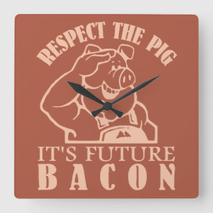VARKEN AAN van de de douanekleur van het BACON de Vierkante Klok