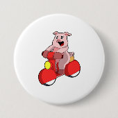 Varken als Biker met Scooter Ronde Button 7,6 Cm (Voorkant)
