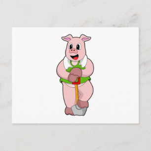 Varken als boer met schep briefkaart