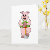 Varken als boer met schop kaart (Gele Bloem)