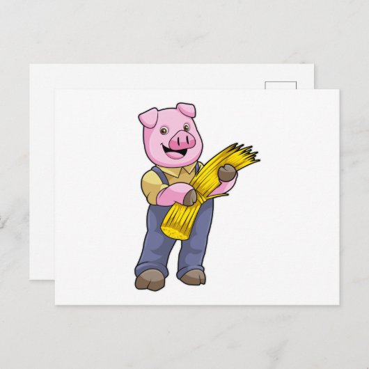 Varken als boer met stro briefkaart (Voorkant / Achterkant)