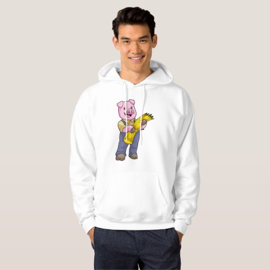 Varken als boer met stro hoodie (Voorkant volledig)