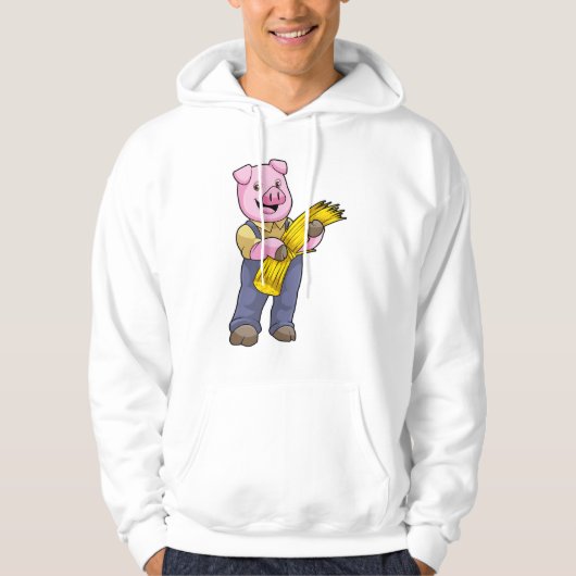 Varken als boer met stro hoodie (Voorkant)