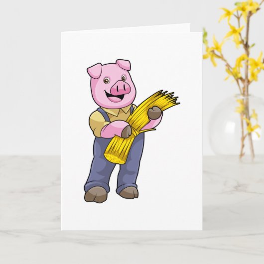 Varken als boer met stro kaart (Gele Bloem)