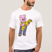 Varken als boer met stro t-shirt (Voorkant)
