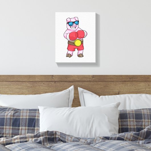 Varken als Boxer met Boxing-handschoenen Canvas Afdruk (Insitu (Slaapkamer))