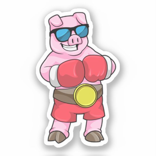 Varken als Boxer met Boxing-handschoenen Sticker (Voorkant)