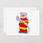 Varken als brandweerman met slang briefkaart (Voorkant / Achterkant)