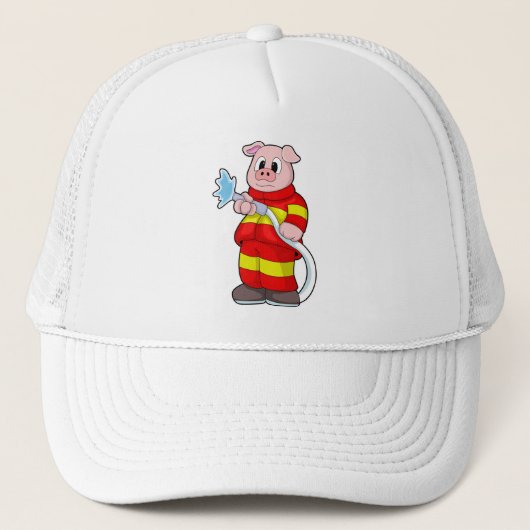 Varken als brandweerman met slang trucker pet (Voorkant)