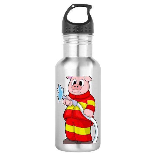 Varken als brandweerman met slang waterfles (Voorkant)