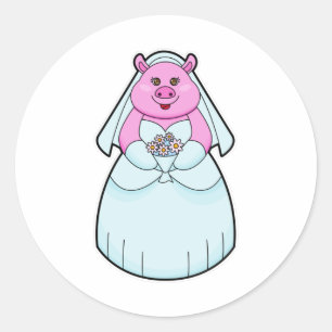 Varken als bruid met sluier ronde sticker