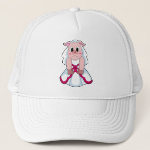 Varken als bruid met trouwjurk trucker pet