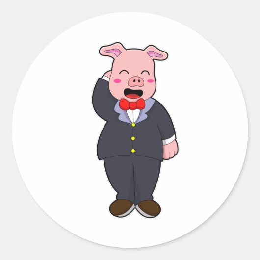 Varken als Bruidegom met Pak & Das Ronde Sticker (Voorkant)