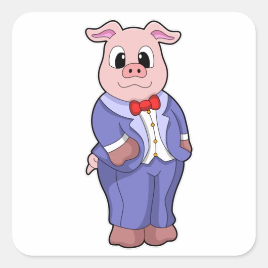 Varken als bruidegom met pak vierkante sticker (Voorkant)