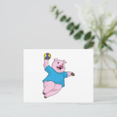 Varken als handballspeler met handbal briefkaart (Staand voorkant)