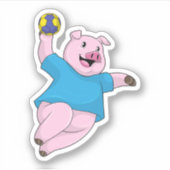 Varken als handballspeler met handbal sticker (Voorkant)