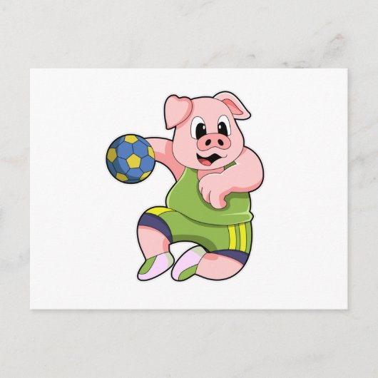 Varken als handbalspeler met handbal briefkaart (Voorkant)