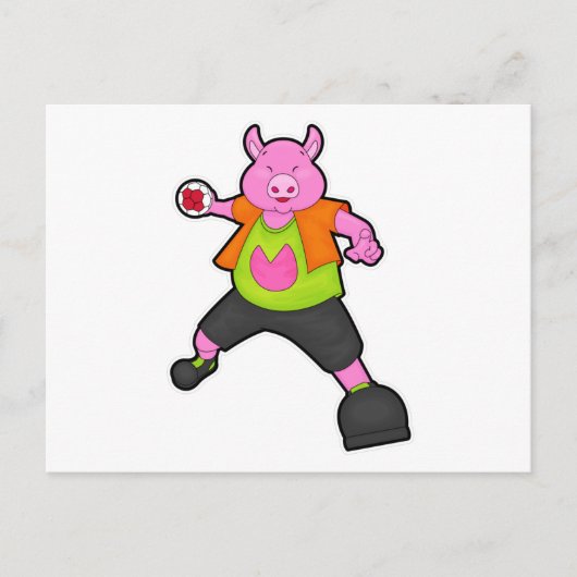 Varken als handbalspeler met handbal briefkaart (Voorkant)