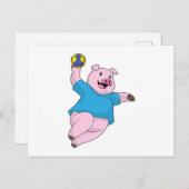 Varken als handbalspeler met handbal briefkaart (Voorkant / Achterkant)